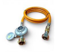 DN Autogas Parts Regulador de Presión de Gas Propano con Manómetro y Manguera Set de 0,8m - Regulador GLP 50mbar x Conexión LH 21,8mm, Monitor Indicador de Nivel, BBQ, Camping y Uso Exterior