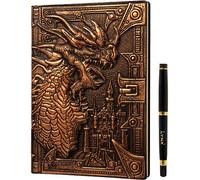 DND Cuaderno / Libreta de 200 Páginas con Dragón de Bronce 3D Cuero Sintético - Notebook, Diario, Journal Compatible con D&D, Dungeons & Dragons, Dragones y Mazmorras, RPG. Regalo para Dungeon Master