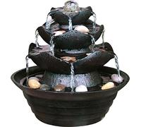 dobar 96410e Fuente Decorativa para Cuarto de Poli-Resina en imitación de Piedra con Piedras Decorativas, Juego de Agua con Bomba para Interior, plástico, Color Negro, 22,2 x 22,2 x 20,6 cm