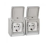 Doble base enchufe bipolar + TT precableada gris Simon 44 aqua - 4490433-035