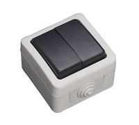 Doble conmutador estanco 10A IP44, ideal para entornos húmedos y exteriores, controla la luz desde dos ubicaciones.