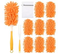 DODUOS 8 Plumeros Lavables,360° Reutilizables Plumero Naranja,Plumero Chenilla Lavable con Mango y Bolsa de Lavandería,Dusters Lavable para Quitar el Polvo y el Pelo