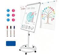 DoeDoefong Flipchart - Pizarra blanca móvil 70 x 100 cm, altura regulable 157-195 cm, pizarra magnética de borrado en seco, con ruedas y pinzas de papel, para oficina, escuela, hogar
