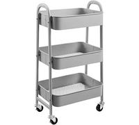 DOEWORKS Carro de Almacenamiento Carrito Auxiliar con Ruedas Carro Cocina Carro Servicio Carrito Metalico con Ruedas 3 Niveles Carro Rodante Carro Organizador para Dormitorio Baño Oficina, Gris