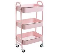 DOEWORKS Carro de Almacenamiento Carrito Auxiliar con Ruedas Carro Cocina Carro Servicio Carrito Metalico con Ruedas 3 Niveles Carro Rodante Carro Organizador para Dormitorio Baño Oficina, Rosado