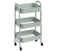 DOEWORKS Carro de Almacenamiento Carrito Auxiliar con Ruedas Carro Cocina Carro Servicio Carrito Metalico con Ruedas 3 Niveles Carro Rodante Carro Organizador para Dormitorio Baño Oficina, Cian