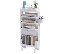 DOEWORKS Estantería Libros con Ruedas Móvil Estantería Carrito Auxiliar 5 Niveles Organizador Escritorio Ruedas Carro Libros Pequeño para Salón Dormitorio Oficina, Blanco con Taza