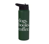 Dogs Books Coffee Canine Caffeine Reading Lover Typography Stainless Steel Insulated Water Bottle