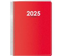 Dohe - Agenda 2025 - Día por Página, A5 (15x21 cm), 12 Meses Enero a Diciembre, Tapa Blanda con Protector de Plástico, Planificador en Español, Material de Oficina - METRÓPOLI Rojo