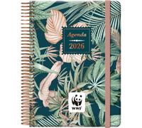 Dohe - Agenda 2026 - Día Página, Tamaño 12,5x18 cm, Cierre de Anillas y Goma Elástica, 12 Meses Enero a Diciembre, Planificador Anual en Español, 4 Páginas de Pegatinas - WWF