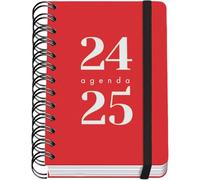 Dohe - Agenda Escolar 2024-2025 - Día Página, Tamaño A6 (12x17 cm), Español e Inglés, Septiembre a Junio, Cierre de Espiral Doble y Goma, Tapa Flexible, 4 Páginas de Pegatinas - GRAMMAR Rojo
