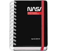 Dohe - Agenda Escolar 2024 2025 - Día por Página, Tamaño A6 (12x17 cm), Cierre Anillas y Goma, Español e Inglés, 4 Páginas de Pegatinas, Septiembre a Junio, Material Escolar - NASA Black