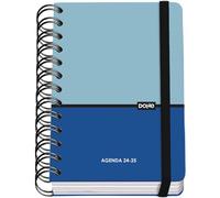 Dohe - Agenda Escolar 2024 2025 - Día por Página, Tamaño A6 (12x17 cm), Cierre Anillas y Goma, Español e Inglés, 4 Páginas de Pegatinas, Septiembre a Junio, Material Escolar - DUO Azul