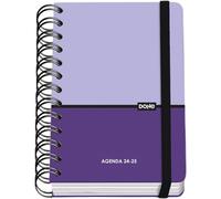 Dohe - Agenda Escolar 2024 2025 - Día por Página, Tamaño A6 (12x17 cm), Cierre Anillas y Goma, Español e Inglés, 4 Páginas de Pegatinas, Septiembre a Junio, Material Escolar - DUO Morado