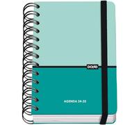 Dohe - Agenda Escolar 2024 2025 - Día por Página, Tamaño A6 (12x17 cm), Cierre Anillas y Goma, Español e Inglés, 4 Páginas de Pegatinas, Septiembre a Junio, Material Escolar - DUO Turquesa