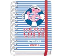 Dohe - Agenda Escolar 2024 2025 - Día por Página, Tamaño A6 (12x17 cm), Cierre Anillas y Goma, Español e Inglés, 4 Páginas de Pegatinas, Septiembre a Junio, Material Escolar - Pink Panther Sailing