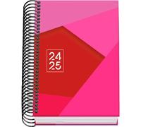 Dohe - Agenda Escolar 2024 2025 - Día por Página, Tamaño A6 (12x17 cm), Cierre de Anillas, Tapa Dura, Español e Inglés, Septiembre a Junio, Material Escolar - TANGRAM Rosa