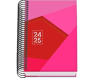 Dohe - Agenda Escolar 2024 2025 - Día por Página, Tamaño A6 (12x17 cm), Cierre de Anillas, Tapa Dura, Español e Inglés, Septiembre a Junio, Material Escolar - TANGRAM Rosa