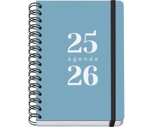 Dohe - Agenda Escolar 2025 2026 - Día Página, Tamaño A5 (15x21 cm), Español e Inglés, Septiembre a Junio, Cierre de Espiral Doble y Goma, Tapa Flexible, 4 Páginas de Pegatinas - GRAMMAR Azul