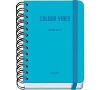 Dohe - Agenda Escolar 2025 2026 - Día Página, Tamaño A6 (12x17 cm), Español e Inglés, Cierre de Espiral Doble y Goma, Tapa Dura, 4 Páginas de Pegatinas - COLOUR VIBES Cyan