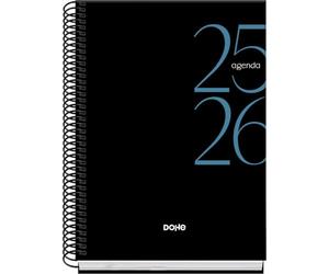 Dohe - Agenda Escolar 2025 2026 - Semana Vista, Tamaño A5 (15x21 cm), Español e Inglés, Septiembre a Junio, Cierre de Espiral, Tapa Dura - SYSTEM Negro