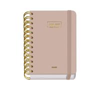 Dohe - Agenda Escolar 2026 2027 - Septiembre a Junio, Día Página, A6 (12x17 cm), Tapa Dura Suave, Espiral Doble, Cierre con Goma Elástica, 2 Páginas de Pegatinas, Español e Inglés - Beige