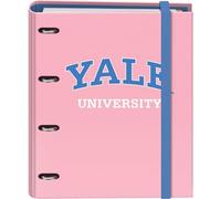 Dohe - Archivador 4 Anillas con Recambio 100 Hojas - Tamaño A4, Cierre con Goma, 4 Separadores de Colores, Sobre Portadocumentos, Papel 90 g/m², Compresor, Material escolar - Yale University Pink Lady