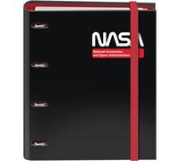 Dohe - Archivador 4 Anillas con Recambio 100 Hojas - Tamaño A4, Cierre con Goma, 4 Separadores de Colores, Sobre Portadocumentos, Papel 90 g/m², Compresor, Material escolar - NASA Black - Negro