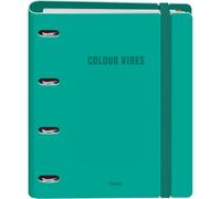Dohe - Archivador con Recambio - Carpeta 4 Anillas Polyfoam, A4 (28x32 cm), 100 Hojas Cuadriculadas, Suave y Resistente, Separadores de Colores, Sobre de Almacenamiento y Goma - COLOUR VIBES Verde
