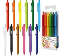 Dohe - Bolígrafos de Colores (12 uds.) - Tinta del Color del Cuerpo, Punta Media 1 mm, Retráctiles, Soft Touch, Clip de Bolsillo, Escritura Suave, Material de Oficina y Papelería