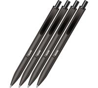 DOHE - Bolígrafos Elegance (4 uds.) - Tinta Azul, Punta Media 1 mm, Cuerpo NEGRO, Retráctiles “Touch” y Clip de Sujección, Fabricación en Aluminio Resistente y Recubrimiento de Goma, Tacto Suave