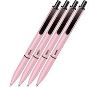 DOHE - Bolígrafos Elegance (4 uds.) - Tinta Azul, Punta Media 1 mm, Cuerpo ROSA, Retráctiles “Touch” y Clip de Sujección, Fabricación en Aluminio Resistente y Recubrimiento de Goma, Tacto Suave