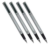 DOHE - Bolígrafos Elipse (4 uds.) - Tinta de Gel Azul, Punta Fina 0,5 mm, Cuerpo de Aluminio Redondo, Capucha y Clip de Sujección - Gris