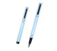 DOHE - Bolígrafos Elipse (4 uds.) - Tinta de Gel Azul, Punta Fina 0,5 mm, Cuerpo de Aluminio Redondo, Capucha y Clip de Sujección - Azul Cielo