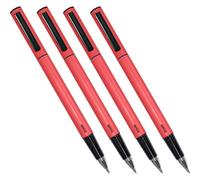 DOHE - Bolígrafos Elipse (4 uds.) - Tinta de Gel Azul, Punta Fina 0,5 mm, Cuerpo de Aluminio Redondo, Capucha y Clip de Sujección - Rojo