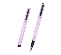 DOHE - Bolígrafos Elipse (4 uds.) - Tinta de Gel Azul, Punta Fina 0,5 mm, Cuerpo de Aluminio Redondo, Capucha y Clip de Sujección - Morado