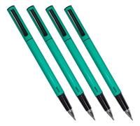DOHE - Bolígrafos Elipse (4 uds.) - Tinta de Gel Azul, Punta Fina 0,5 mm, Cuerpo de Aluminio Redondo, Capucha y Clip de Sujección - Esmeralda