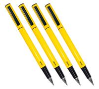 DOHE - Bolígrafos Elipse (4 uds.) - Tinta de Gel Azul, Punta Fina 0,5 mm, Cuerpo de Aluminio Redondo, Capucha y Clip de Sujección - Amarillo Intenso