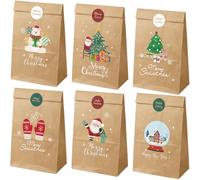 Dohe - Bolsas Regalos Navidad (12 uds.) - 12 Pegatinas para Cierre, Tamaño Pequeño 12x22 cm, 6 Diseños, Bolsas Rellenables para Fiestas, Cumpleaños, Chuches, Galletas, Dulces (Marrón Kraft)