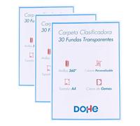 Dohe - Carpeta Clasificadora con Anillas 30 Fundas - A4 (24,5x31,5 cm), Tapa Personalizable con Bolsillo, Cierre de Gomas Elásticas - Material de oficina y escolar (Paquete de 3)