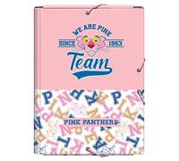 Dohe - Carpeta Escolar Solapas y Gomas - Tamaño Folio 26,5x35 cm, Capacidad 100 Hojas, Tapa Dura de Cartón, Portafolios Vuelta al Cole, Material Escolar - Pink Panther Team