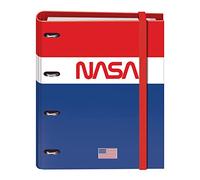 Dohe - Carpeta Recambio 4 Anillas - 32x28x4 cm (Para folios A4) - 100 hojas cuadriculadas, goma elástica, separadores, sobre de plástico y compresor - Material escolar - NASA Flag