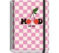 Dohe cherry agenda escolar 25/26 espiral a5 - semana vista - papel 70g/m2 - 4 hojas de pegatinas - cubierta de carton plastificado - cierre con goma elastica