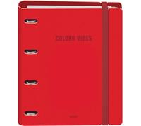 Dohe - Archivador con Recambio - Carpeta 4 Anillas Polyfoam, A4 (28x32 cm), 100 Hojas Cuadriculadas, Suave y Resistente, Separadores de Colores, Sobre de Almacenamiento Extra y Goma - COLOUR VIBES Red
