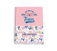 Dohe - Cuaderno A4 con 100 Hojas - Tamaño: 30x22,8 cm - Cuadrícula de 5 mm - Espiral Metálica - Tapa Dura - Material escolar - Pink Panther Team