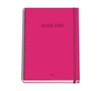 Dohe Cuaderno A4 cuadriculado COLOUR VIBES 100 h 90 g/m² Tapa dura con anillas y goma elástica Rosa