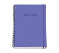 DOHE - Cuaderno A4 Cuadriculado - 100 Hojas Grosor 90 gr/m², Tamaño 22,8x30 cm, Tapa Dura, Cierre Anillas y Goma Elástica, Cuadrícula 5 mm, Material Escolar - COLOUR VIBES Morado