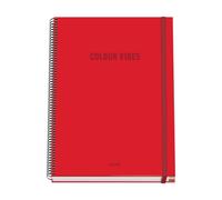 Dohe - Cuaderno A4 cuadriculado Colour Vibes - 100 hojas 90 g/m², tapa dura, anillas y goma - Rojo