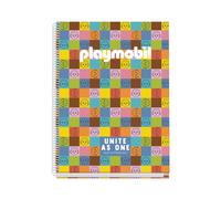 DOHE - Cuaderno A4 Cuadriculado - 100 Hojas Grosor 90 gr/m², Tamaño 22,8x30 cm, Tapa Dura, Cierre Anillas, Cuadrícula 5 mm, Material Escolar - Playmobil Unite As One