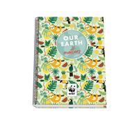 DOHE - Cuaderno A4 Cuadriculado - 100 Hojas Grosor 90 gr/m², Tamaño 22,8x30 cm, Tapa Dura, Cierre Anillas, Cuadrícula 5 mm, Material Escolar - WWF Tropic